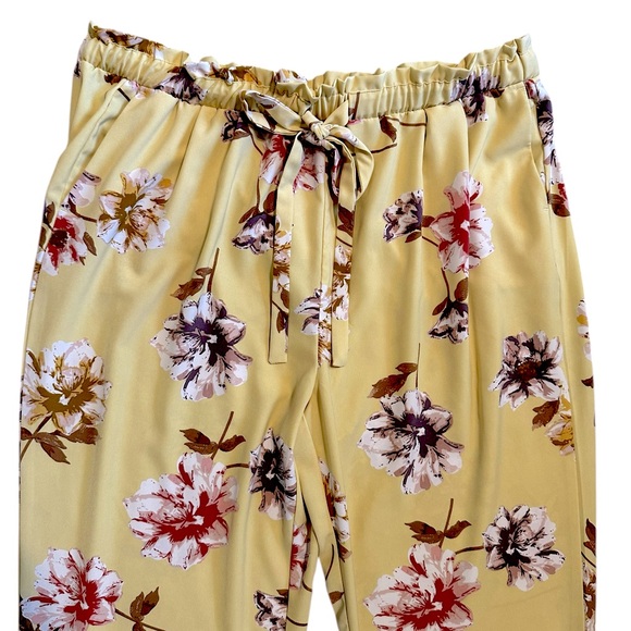 JULES & LEOPOLD yellow floral elastic drawstring paper bag waist ankle pants XL - Picture 2 of 5